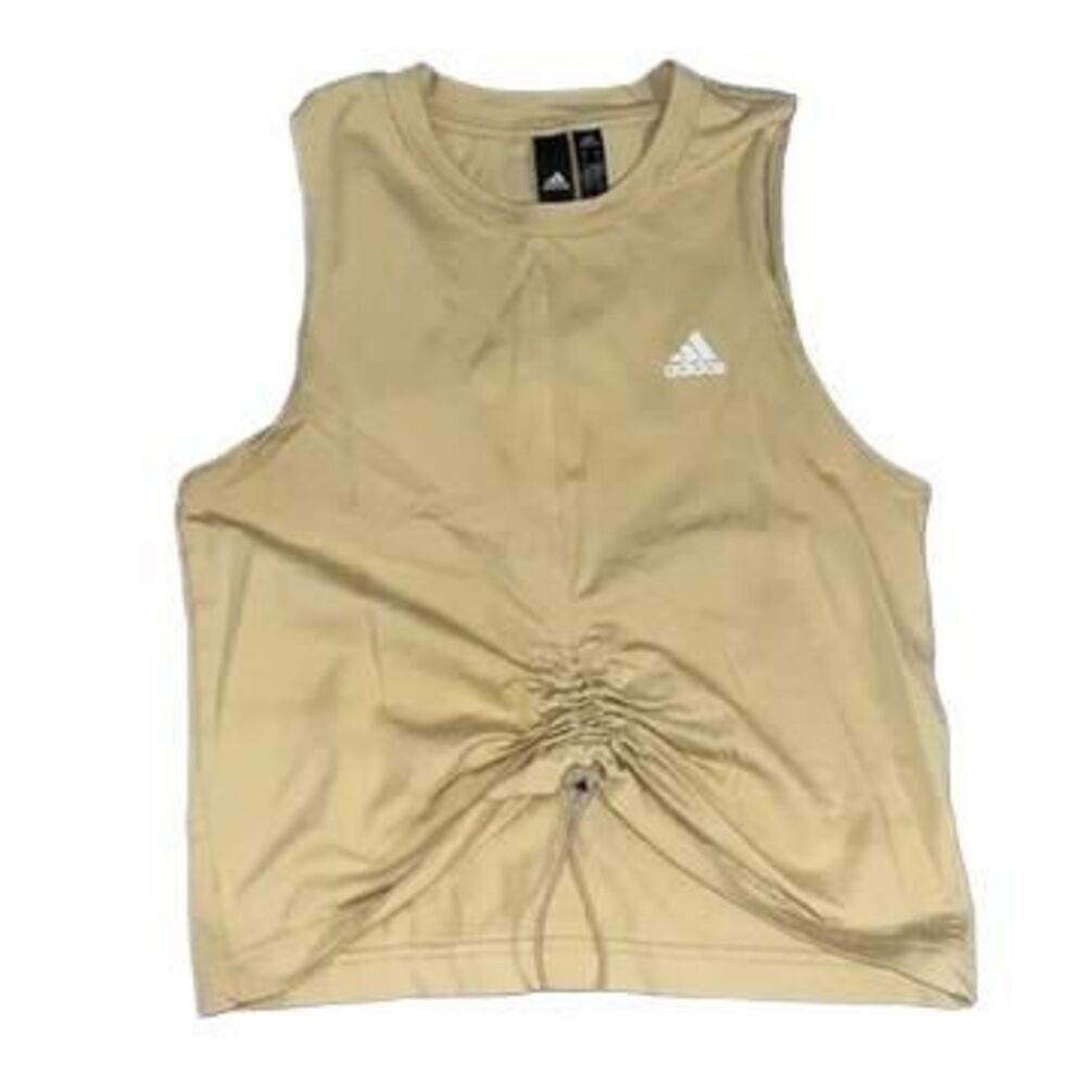 Womens Adidas Cinch Tank Top Tan Khaki Ribbed Cotton Cropped Tank Top Size XS